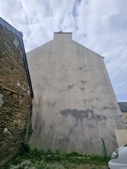 Fissures de façade avant réparation à Saint-Renan, fissures visibles sur enduit - Taloc Façades